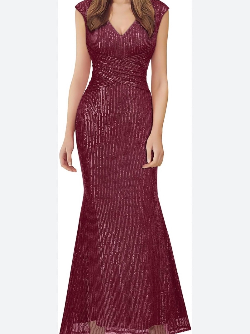 Miusol Burgundy Sequin V-Neck Maxi Dress